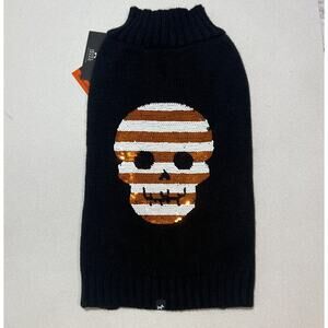 HOTEL DOGGY Halloween Mock Neck Skull Dog Sweater Flip Sequins‎ Medium